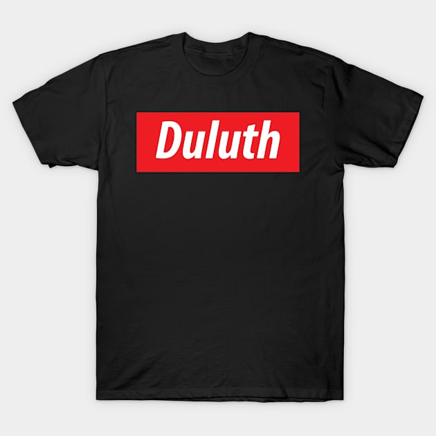 ​'Duluth' Minnesota USA white text on a red background T-Shirt by keeplooping